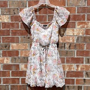 TRIXXI Floral Romantic short sleeve dress Size Small lined white pink blue